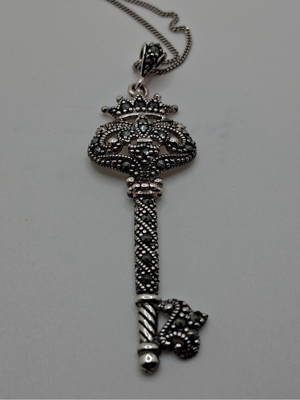 Lavish by TJM Sterling Silver Marcasite Crown Key Pendant Necklace 18” Kohl’s